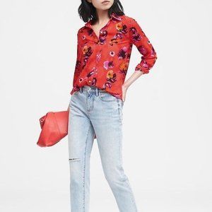 NWT Banana Republic Red Floral Dillon Classic-Fit Button Down. Petite Medium